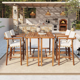 6 Piece Outdoor Bar Set with Acacia Wood Table & Cushioned Stools