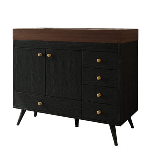 36" Freestanding Bathroom Vanity with Faux Marble Top, Ceramic Sink, 5 Drawers & Stainless Steel Legs