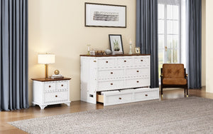 Solid Pine Murphy Bed Chest with Charging Station and Large Storage Drawer - Queen