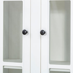 Retro Style Wall Suit With Glass Doors, 75.25" Tall Display Cabinets & Triangle Sided Bookshelves - White