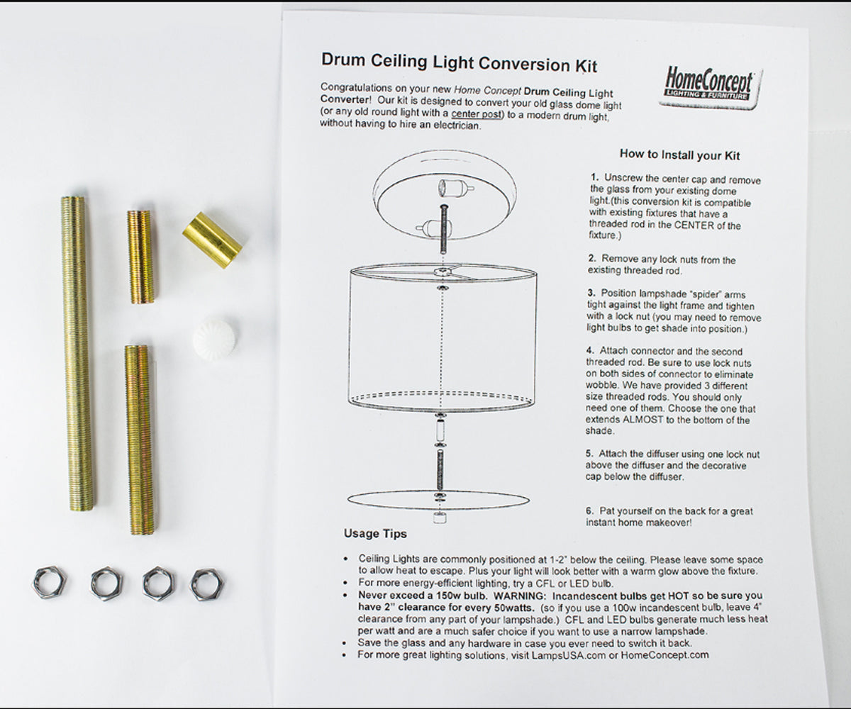 Moderne Flush Mount Conversion Kit 18"w White Linen  Shallow Drum Lampshade