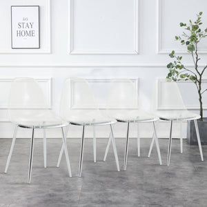 Modern Minimalist Transparent Dining Chair Set with Ergonomic PET Seat - Clear/Silver
