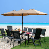 15x9ft Large Double-Sided Rectangular Outdoor Twin Patio Market Umbrella with Light and Base - Taupe