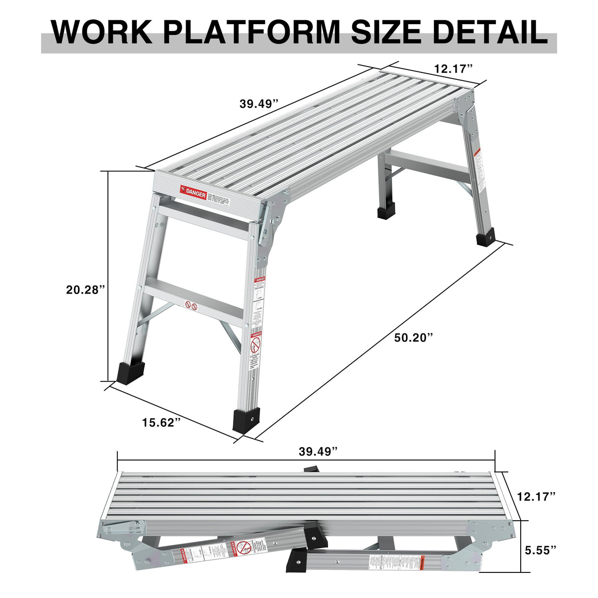 Work Platform Aluminum Portable Bench Folding Ladder