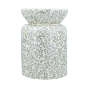 14x14x20 Round Bamboo Accent Table with White Capiz Shell Design