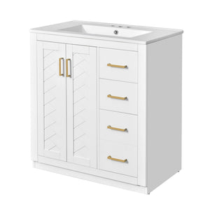 Bathroom Vanity with Ceramic Sink and Storage Cabinet - Dark Green, White, Black, or Blue
