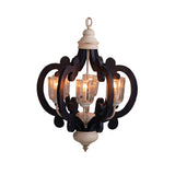 Wood Chandelier 6 Light Farmhouse Pendant Lighting Cream