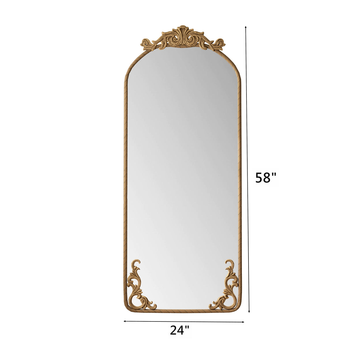 Retro Arched Full Body Mirror with Vintage Carved Applique