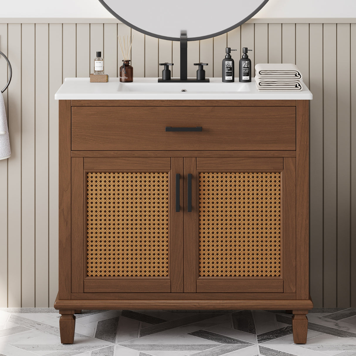 The 36" Handwoven Rattan Bathroom Vanity Brown By Christopher Knight Home