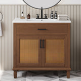 The 36" Handwoven Rattan Bathroom Vanity Brown By Christopher Knight Home