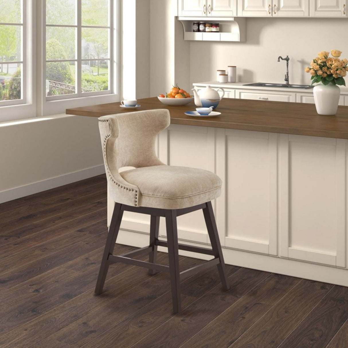 360 Degree Swivel Counter Stool With Silver Detailing