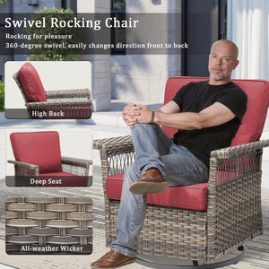 2 Piece Swivel Rocker Patio Chairs Set with Thick Cushions