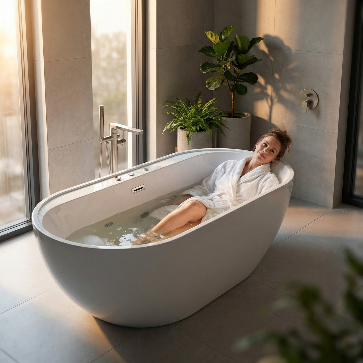 67" Whirlpool and Air Bath Soaking Combination Tub with Adjustable Speed Air Blower