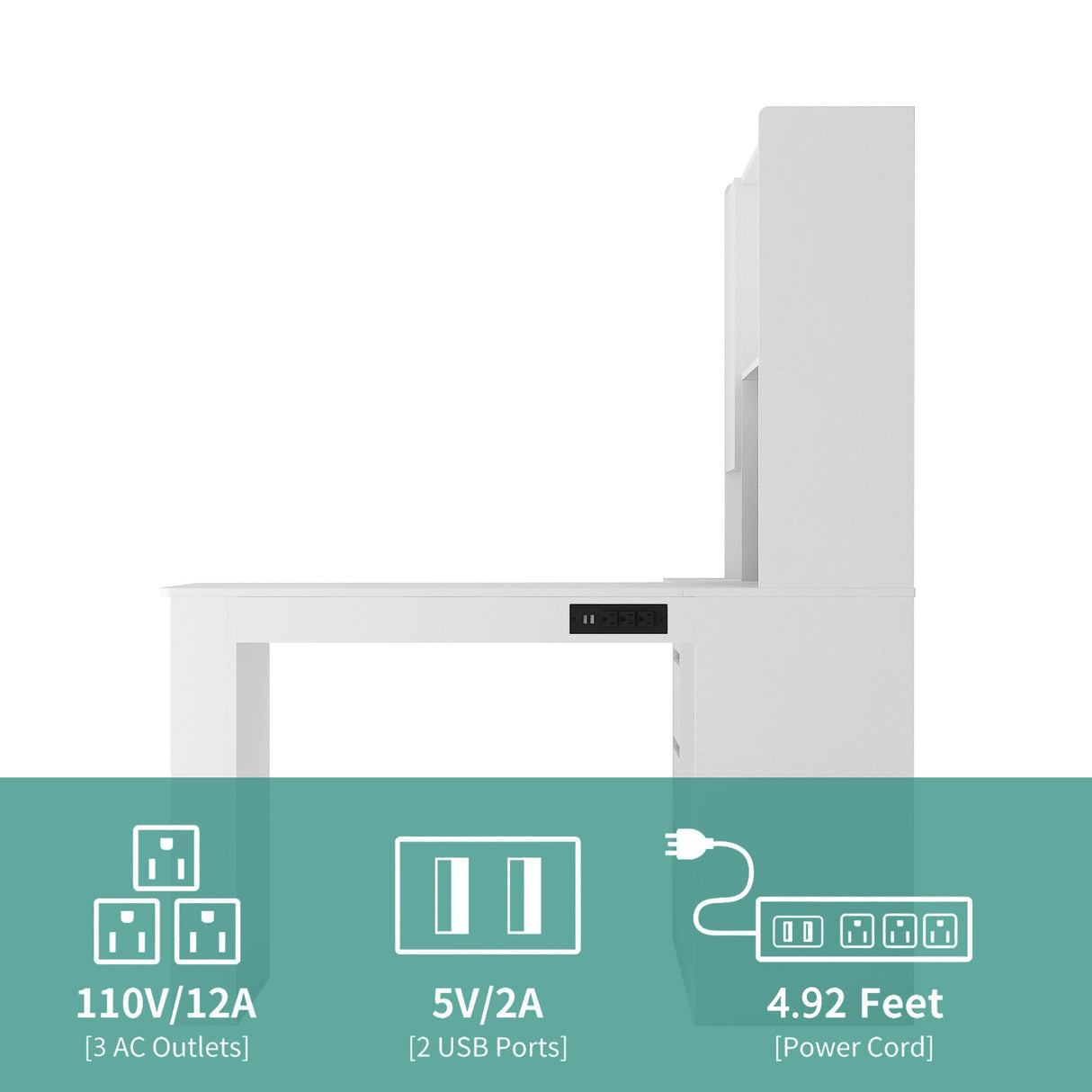 L Shaped Desk with Charger and Drawers