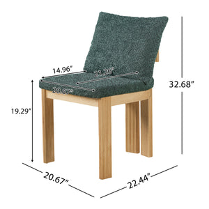 5-Piece Indoor Dining Set with Fluted Wood Table - Green Boucle