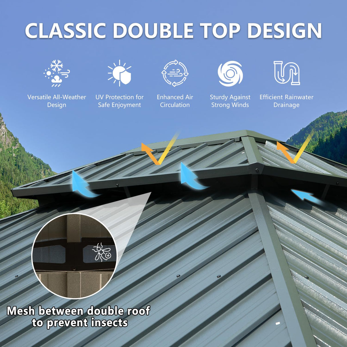 12' X 16' Hardtop Metal Gazebo with Double Roof Canopy