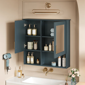 2 In 1 Wall-Mounted Mirror Cabinet with Adjustable Shelves - White, Blue, Black