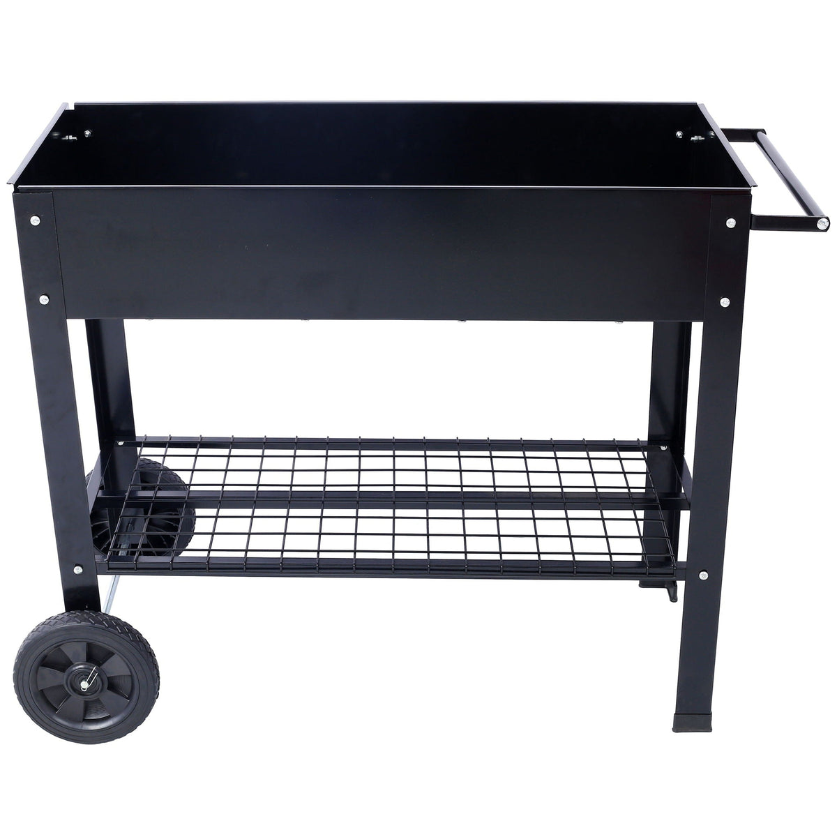 Elevated Mobile Raised Ergonomic Metal Planter Garden Bed With Wheels Powder Coated Steel - Black