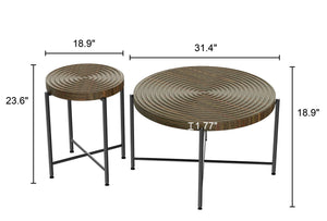 Coffee And End Table Set Waterproof Cover, Distressed Cylindrical Design, Legs Classic Rustic Charm (Set of 2)