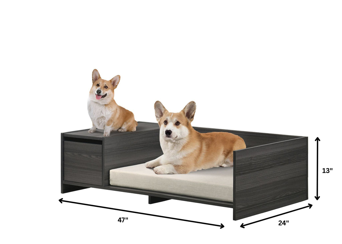 Esme - Wide Comfy Pet Bed With Cushion And Side Storage Compartment - Ash Gray