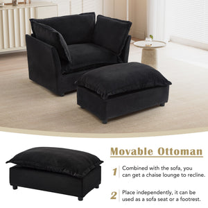 Modern Armchair Sofa 47" Cozy Upholstered Sofa Chair with Movable Ottoman