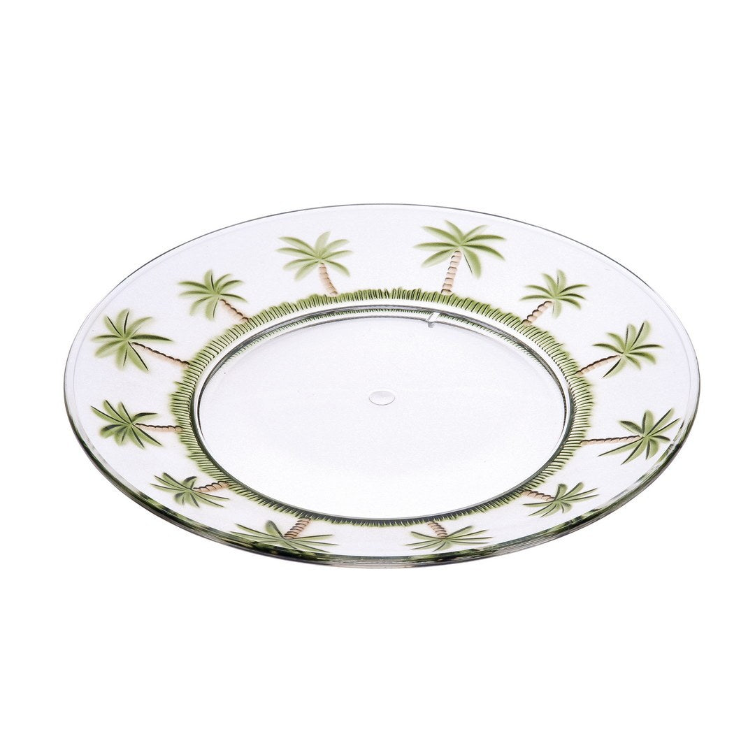 Palm Tree Design 9' Acrylic Dinner Plates Set of 4, Crystal Clear Plastic Plates Reusable, Unbreakable Kitchen Plates for All Occasions BPA Free Dishwasher Safe