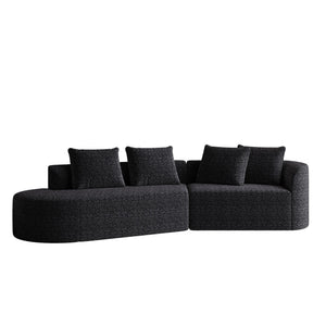 Upholstered Oversized Sectional Sofa, 4 Seater Extra Deep & Wide Seat Curved Cloud Couch With 4 Throw Pillows, Free Combination Living Room - Black