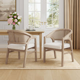 Wooden Frame Dining Chair with Rattan Back, Set of 2