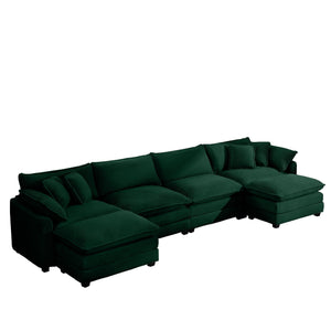 Modern Modular Cushion Sofa Set with Ottoman - Fabric, Multiple Colors