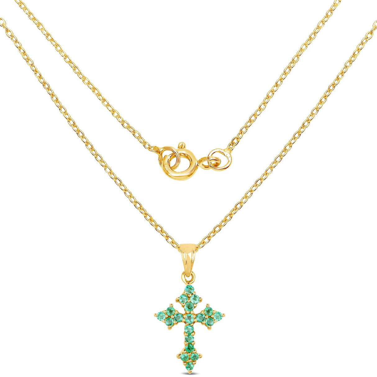 14K Yellow Gold Plated 1.05 Carat Genuine Zambian Emerald .925 Sterling Silver Pendant