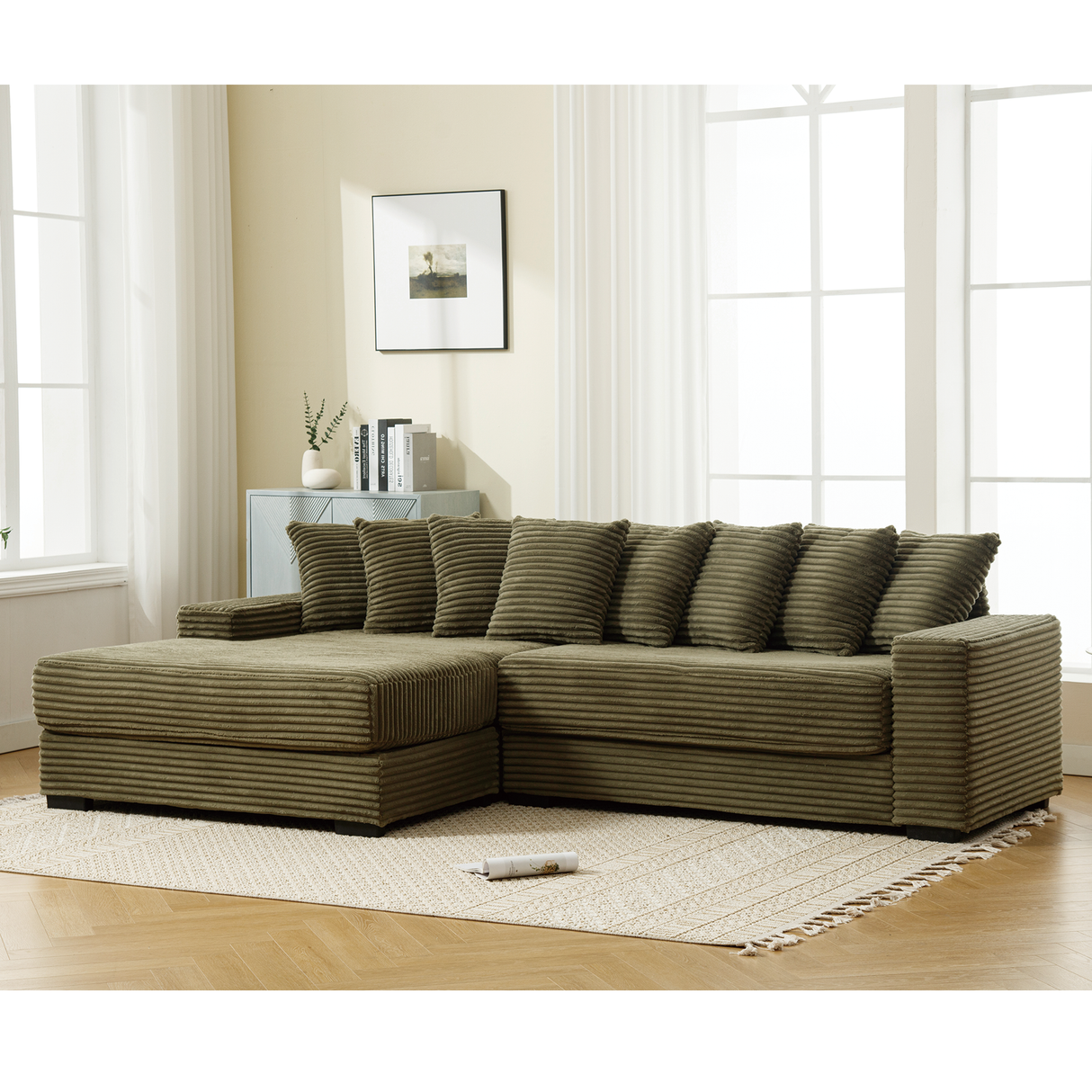Oversized Two-Piece Corduroy Sofa with Left Chaise Daybed