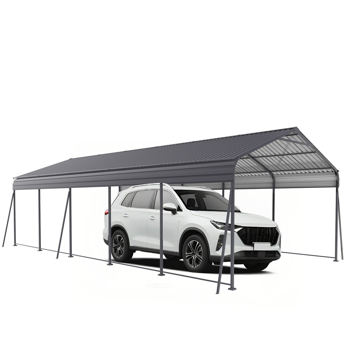 Metal Carport 13 X 26.5 Ft Heavy Duty With Galvanized Steel Roof Metal Garage Canopy With Galvanized Steel Roof & Frame Car Tent Outdoor Storage Shed For Car Boats And Truck - Gray