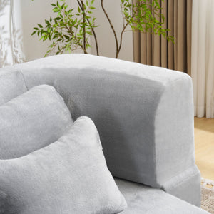 Queen Size Modern Light Grey Floor Sofa with 4 Pillows