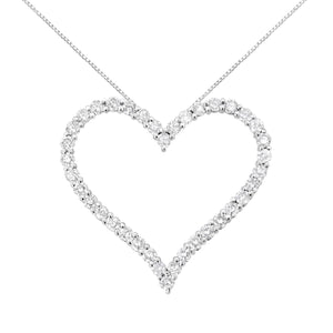 .925 Sterling Silver 3.0 cttw Round-Cut Diamond Open Heart Pendant Necklace (I-J Color, I2-I3 Clarity) - 18"