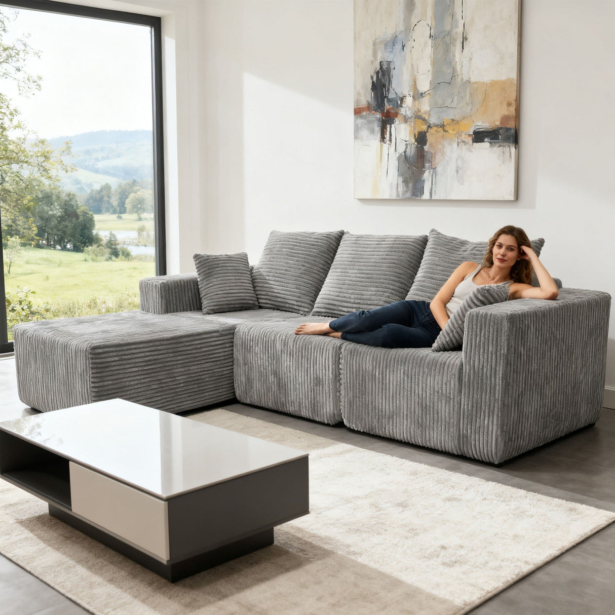 Corner Combination Sofa Sectional Couch With Soft Fabric