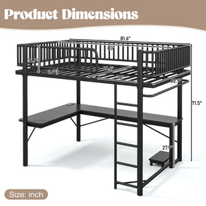 Queen Loft Bed with L-Shaped Desk