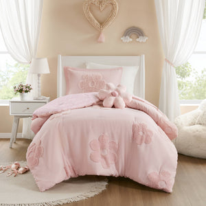 3-Piece Twin Floral Reversible Tufted Chenille Comforter Set