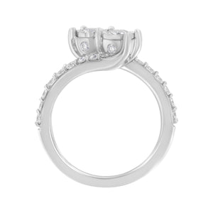 10K White Gold Two-Stone Miracle-Set Diamond Bypass Ring (1 Cttw, H-I Color, I1-I2 Clarity) - Size 6