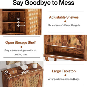 Shoe Cabinet With 5 Tier Freestanding Organizer, Ventilated Doors - Natural Wood