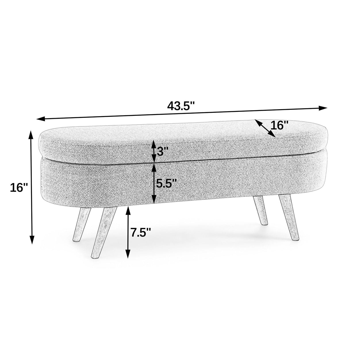 Modern Ottoman Oval Storage Bench with Rubber Wood Legs