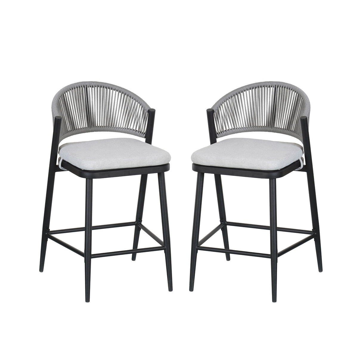 Outdoor 26" Counter Height Metal Frame Counter Stools With Scallop Shaped Backrest & Water Resistant Cushions