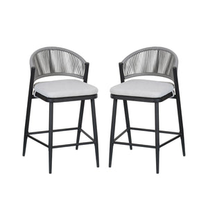 Outdoor 26" Counter Height Metal Frame Counter Stools With Scallop Shaped Backrest & Water Resistant Cushions