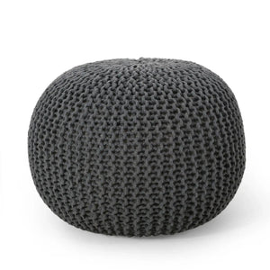 Knitted Cotton Round Pouf Ottoman with Soft Textured Cover - Dark Gray, Yellow, Blue