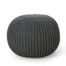 Knitted Cotton Round Pouf Ottoman with Soft Textured Cover - Dark Gray, Yellow, Blue