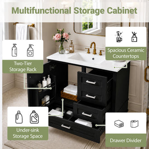 36" Black Bathroom Vanity Cabinet