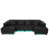 U-Shaped Sectional Sofa With RGB LED Light Strip And 6 Pillows