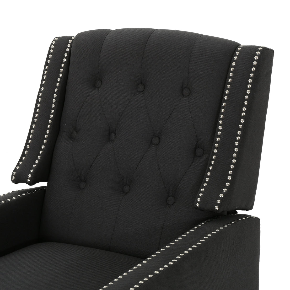 Classic Dark Grey Fabric Push Back Chair with Riveted Armrests