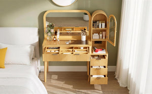 48" Fluted Makeup Vanity Desk with Large 32" Mirror