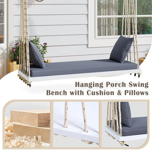 TOPMAX Patio Wooden Swing Chair with Cushion & Pillows