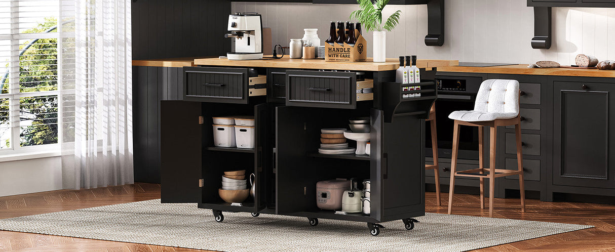 K&K 56.5'' Kitchen Island with Drop Leaf, Power Outlet
